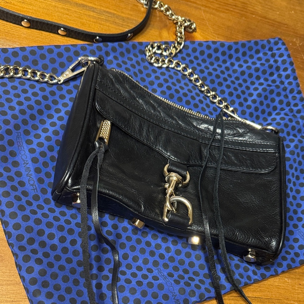 Rebecca Minkoff Black Leather Crossbody with Chain